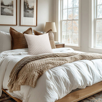 Soft Corduroy Chain-Link Textured Pillowcases in Beige