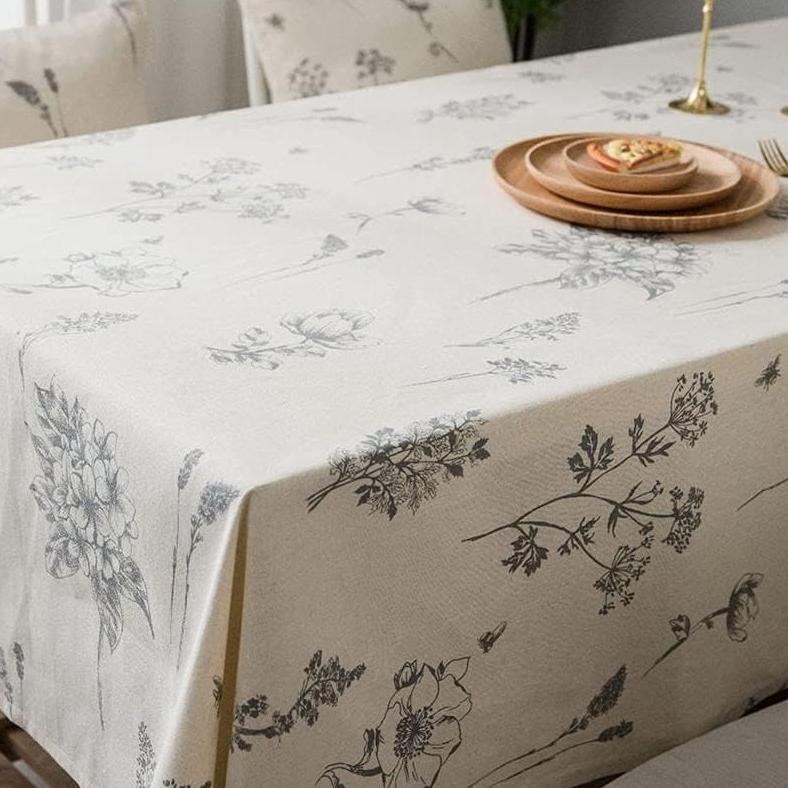 Cotton and linen black rose sketch print tablecloth