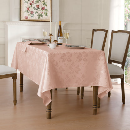 Polyester Jacquard Waterproof Damask Floral Pattern Tablecloth in Pink