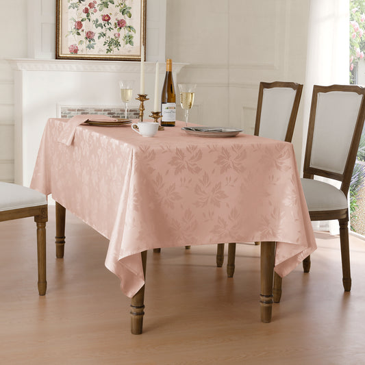 Polyester Jacquard Waterproof Damask Floral Pattern Tablecloth in Pink