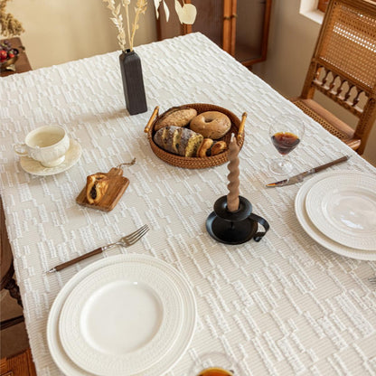 White Chenille Tablecloth with Irregular Texture