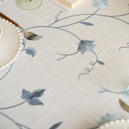 Polyester-Cotton Blend Embroidered Blue Branch Tablecloth