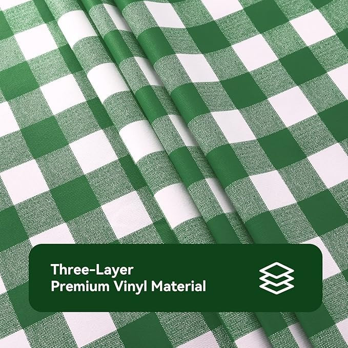 PVC Waterproof and Oil Resistant Plaid Tablecloth in Olive-Green