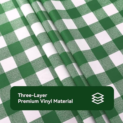 PVC Waterproof and Oil Resistant Plaid Tablecloth in Olive-Green