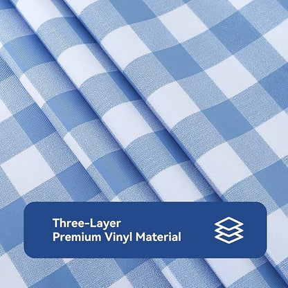 PVC Waterproof and Oil Resistant Plaid Tablecloth in Light Blue