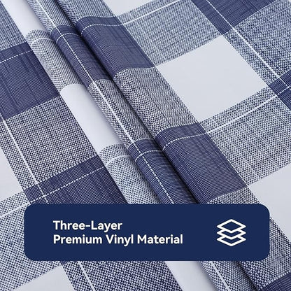 PVC Waterproof and Oil Resistant LargePlaid Tablecloth in Blue and White