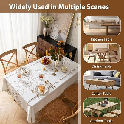 Polyester Embroidered Coffee-Coloured Roses Tablecloth