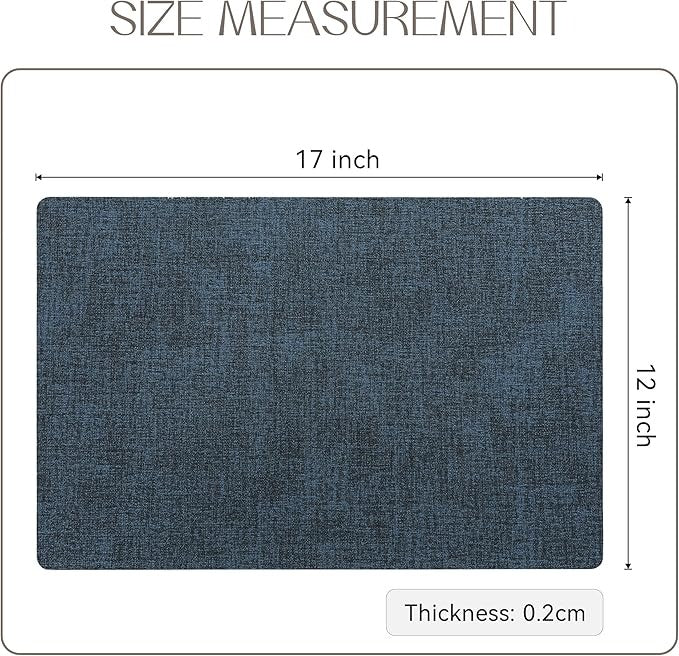 Polyurethane Linen-textured 100% Waterproof Oil-Proof Wipeable Heat Resistant Placemats Set in Navy Blue