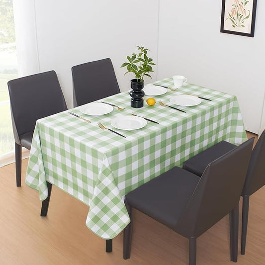 PVC Waterproof Plaid Wrap Plaid Tablecloth in White and Light Green