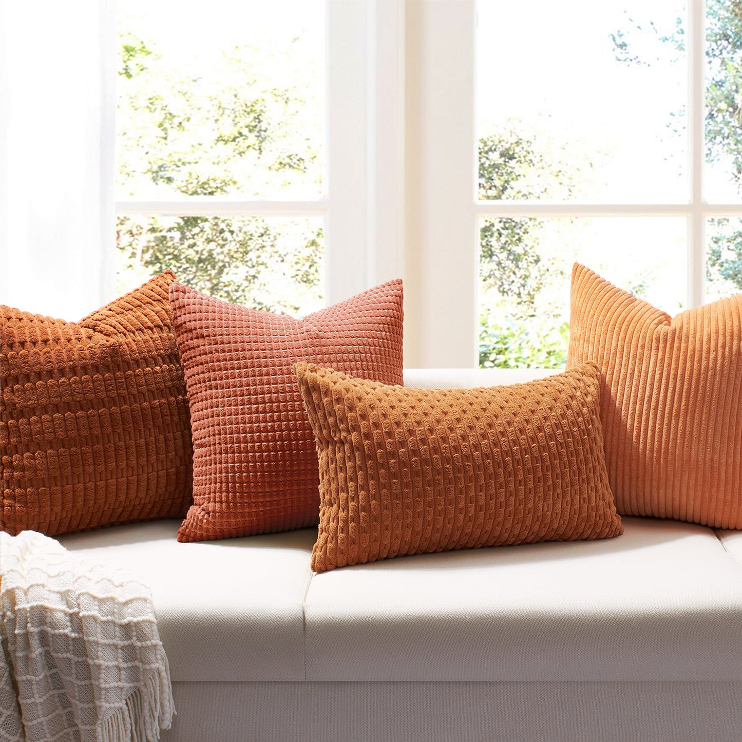 Soft Corduroy Corn-Kernel Pattern Pillowcases in Rust