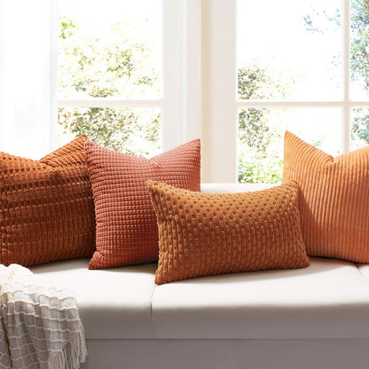 Soft Corduroy Corn-Kernel Pattern Pillowcases in Rust