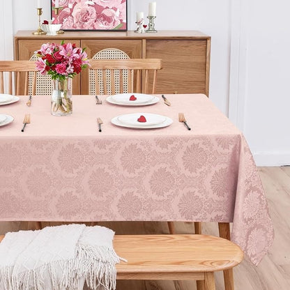 Polyester Jacquard Wellington Waterproof Damask Pattern Tablecloth in Light Pink