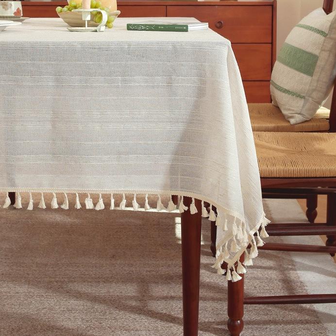 Polyester linen blend multi-strand tassel tablecloth