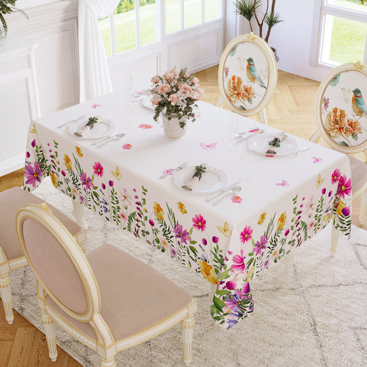 Polyester Waterproof And Stain Resistant Floral Tablecloth in Flower B