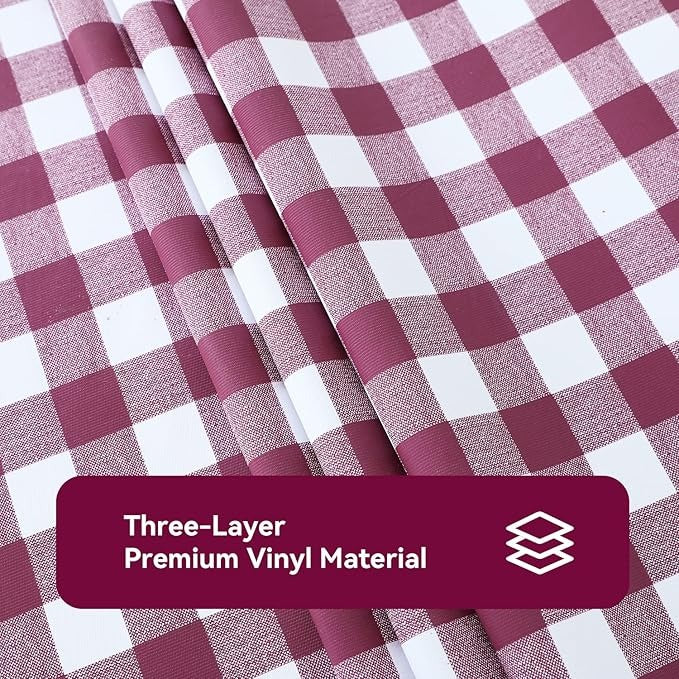 PVC Waterproof and Oil Resistant Plaid Tablecloth in Burgundy and White