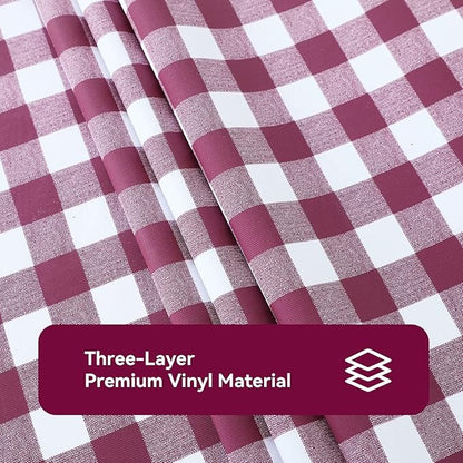 PVC Waterproof and Oil Resistant Plaid Tablecloth in Burgundy and White