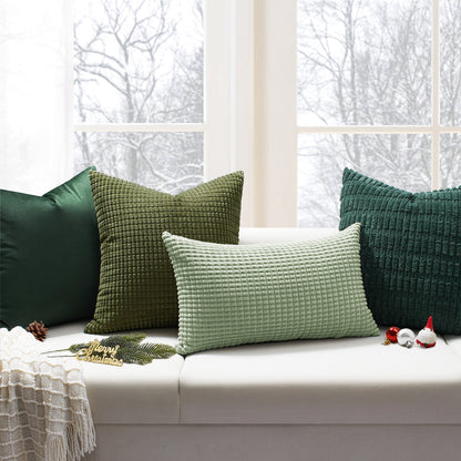 Soft Corduroy Corn-Kernel Pattern Pillowcases in Olive-green