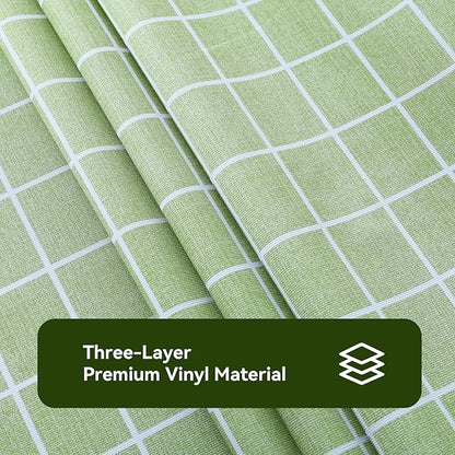 PVC Waterproof and Oil Resistant LargePlaid Tablecloth in Green and White