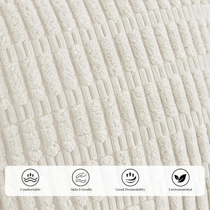 Soft Corduroy Puffy Stripe Pattern Pillowcases in Cream