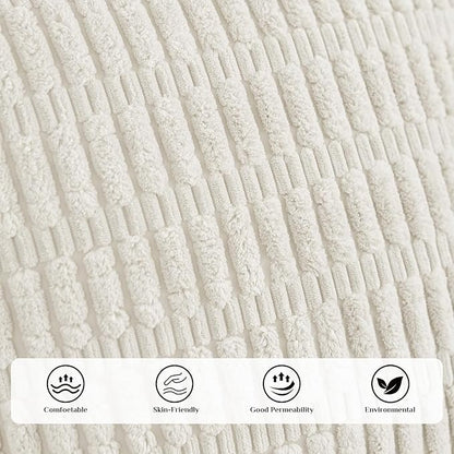 Soft Corduroy Puffy Stripe Pattern Pillowcases in Cream
