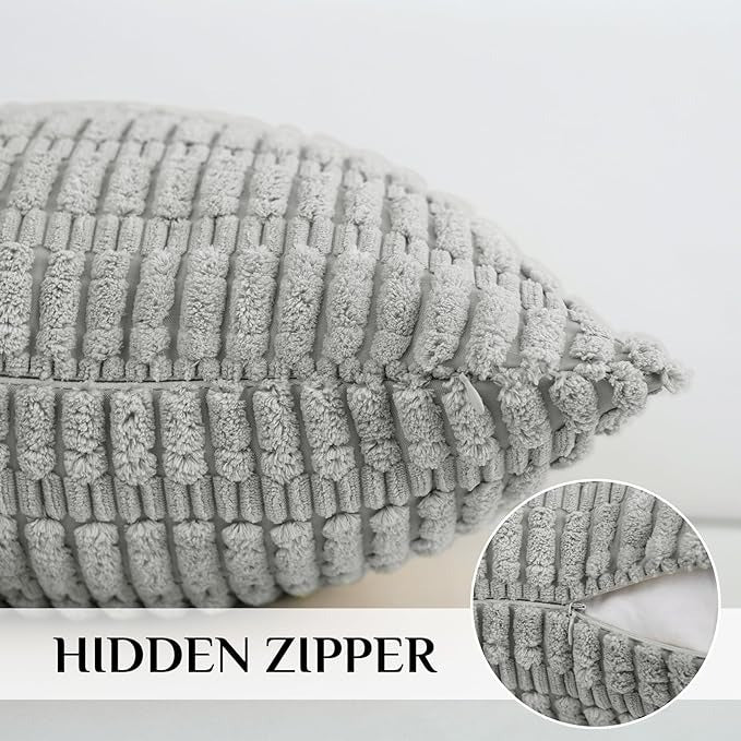 Soft Corduroy Puffy Stripe Pattern Pillowcases in Grey