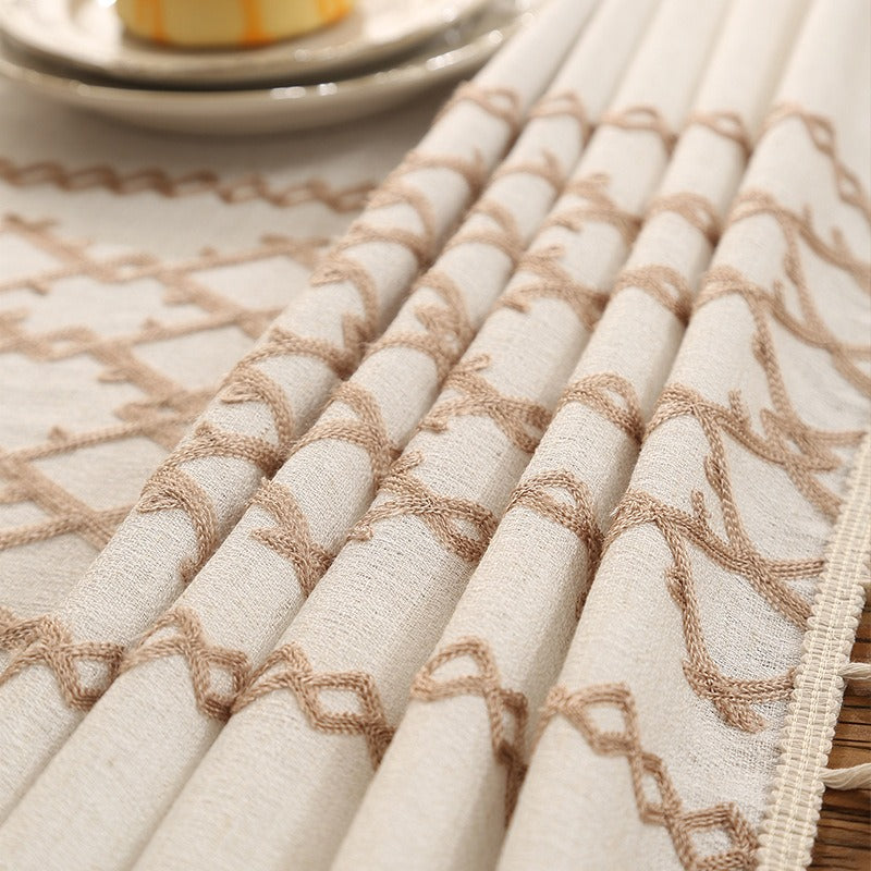 Polyester linen geometric embroidered tablecloth