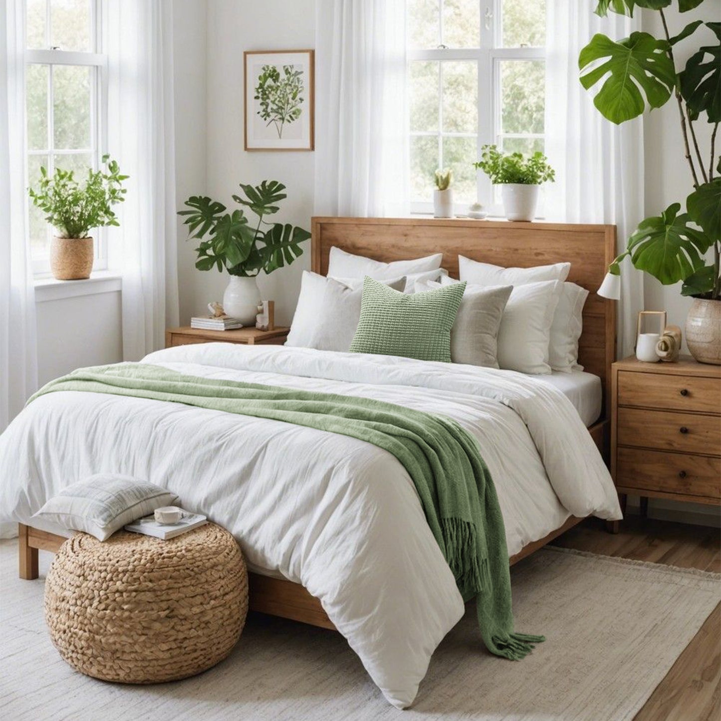 Soft Corduroy Corn-Kernel Pattern Pillowcases in Sage Green