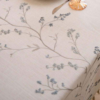 Cotton-Linen Embroidered Grey-blue Floral Tablecloth