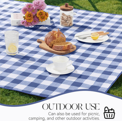 PVC Waterproof Plaid Wrap Plaid Tablecloth in White and Blue