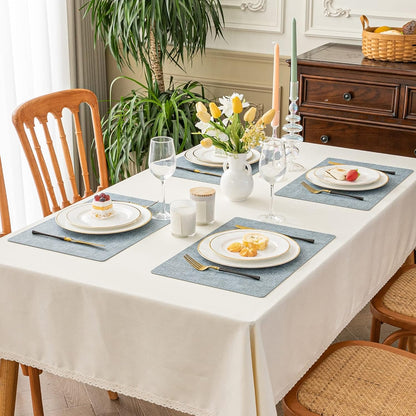 Polyurethane Linen-textured 100% Waterproof Oil-Proof Wipeable Heat Resistant Placemats Set in Sky Blue