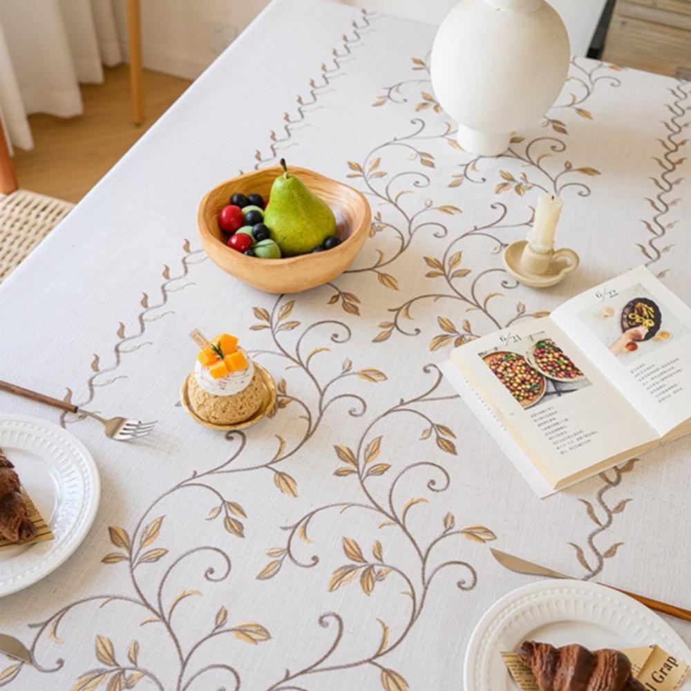 Polyester-Cotton Blend Embroidered Yellow Mimosa Tablecloth
