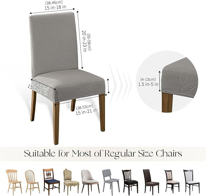 Polyester 100% Waterproof Leaf Pattern Chair Covers in Light Grey