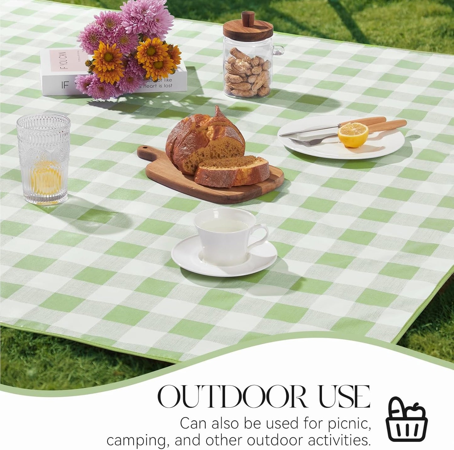 PVC Waterproof Plaid Wrap Plaid Tablecloth in White and Light Green