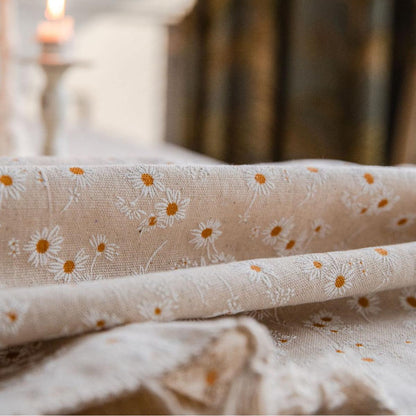 Cotton-Linen Blend Apricot Little Daisy Print Tablecloth