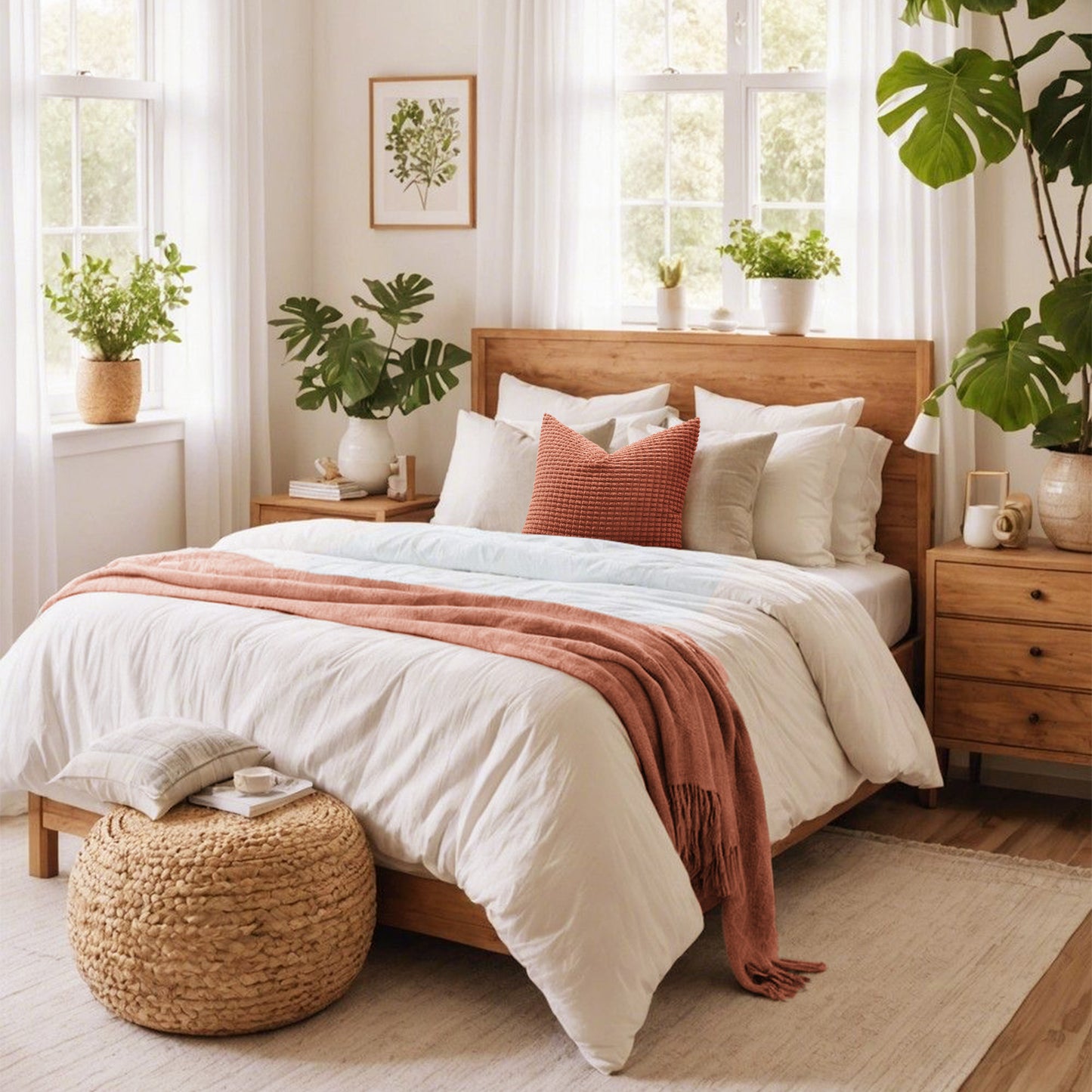 Soft Corduroy Corn-Kernel Pattern Pillowcases in Rust