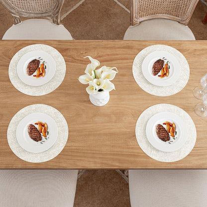 Polyurethane Linen-textured 100% Waterproof Oil-Proof Wipeable Heat Resistant Round Placemats Set in Beige