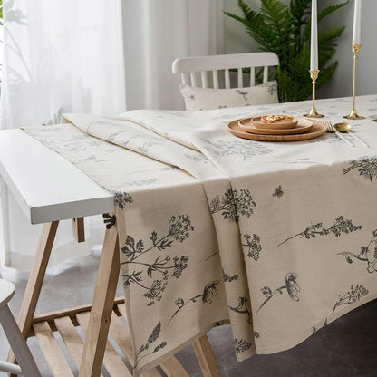 Cotton and linen black rose sketch print tablecloth