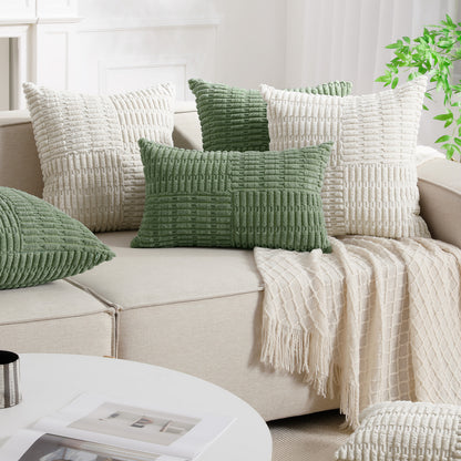 Soft Corduroy Puffy Irregularly Stripe Pattern Pillowcases in Cream