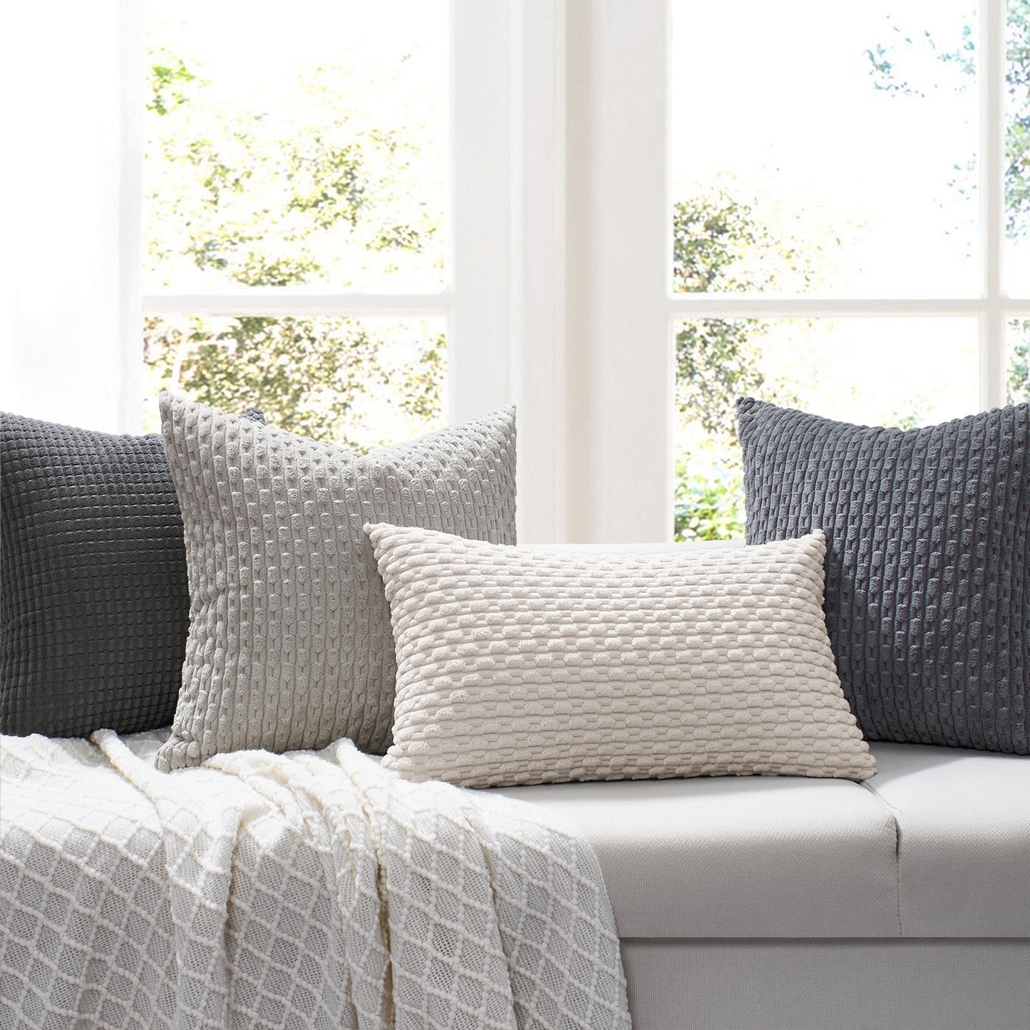 Soft Corduroy Chain-Link Textured Pillowcases in Beige