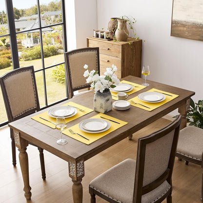 Polyester Burlap Waterproof Oil Resistant Wipeable Heat Resistant Placemats Set in Yellow