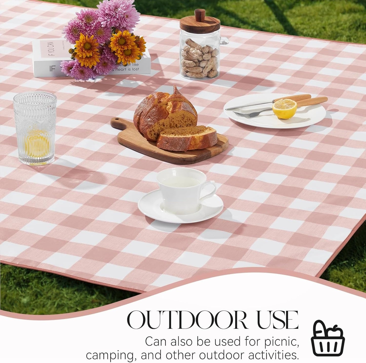 PVC Waterproof Plaid Wrap Plaid Tablecloth in White and Pink