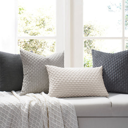 Soft Corduroy Chain-Link Textured Pillowcases in Grey
