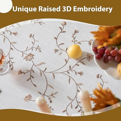 Polyester Embroidered Coffee-Coloured Roses Tablecloth