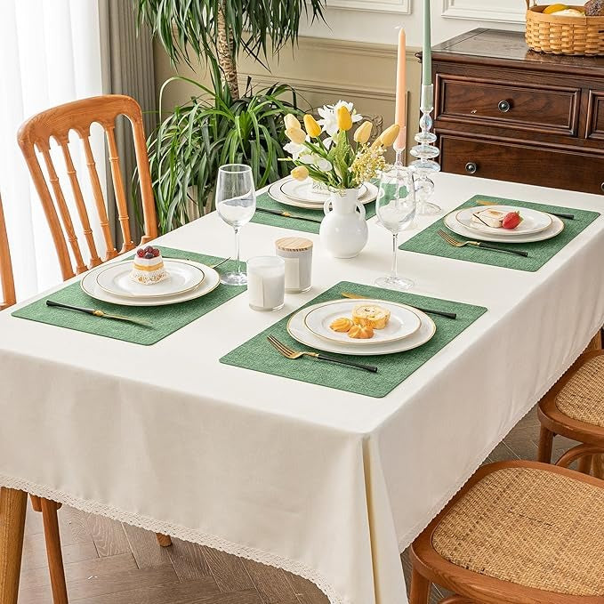 Polyurethane Linen-textured 100% Waterproof Oil-Proof Wipeable Heat Resistant Placemats Set in Dark Green