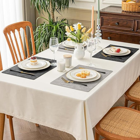 Polyurethane Linen-textured 100% Waterproof Oil-Proof Wipeable Heat Resistant Placemats Set in Dark Grey and Light Grey
