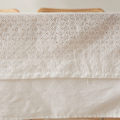 French-style cotton-linen double-layer lace tablecloth in White