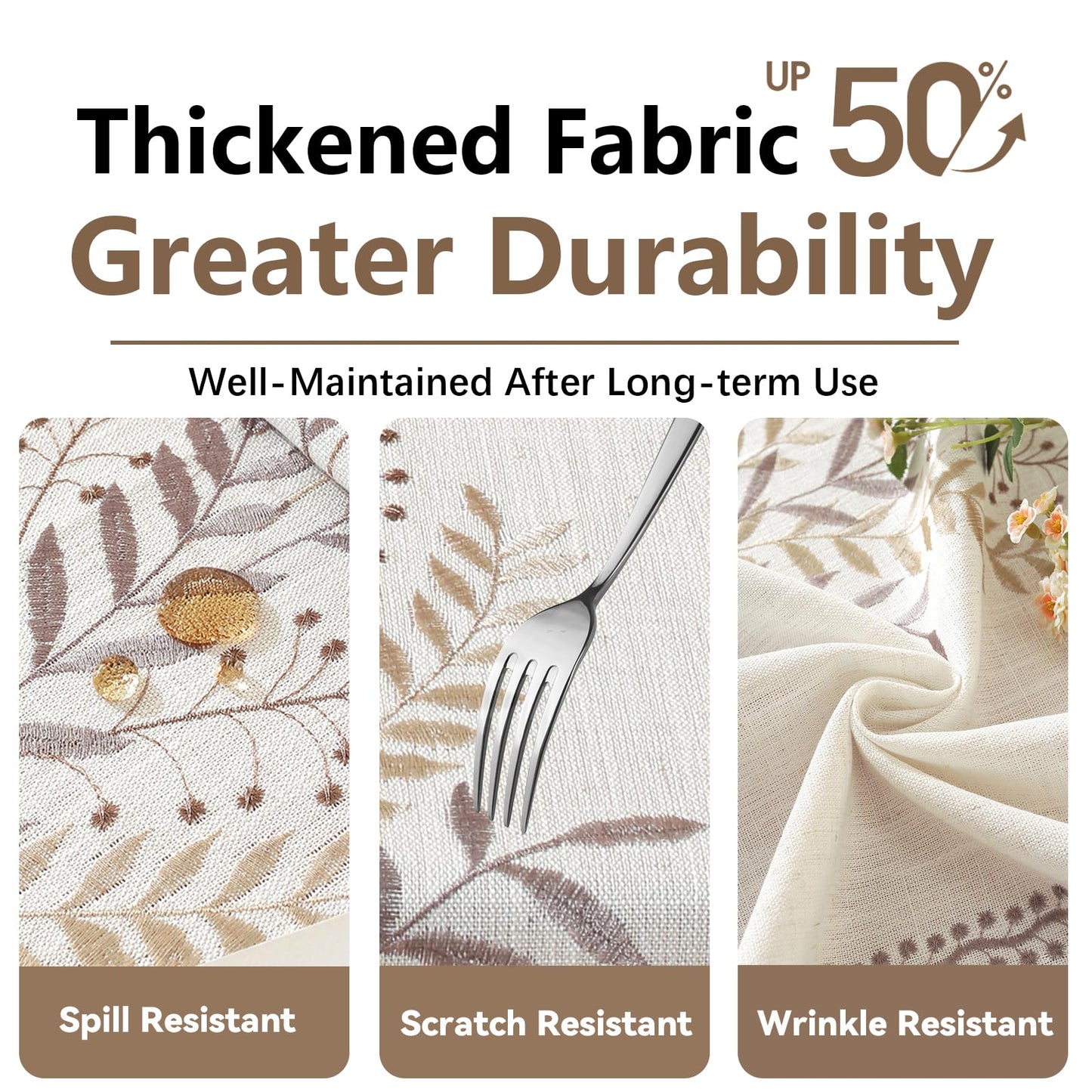Polyester Gray Wheat Ear Embroidery Tablecloth with Tassels