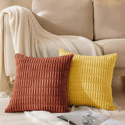 Soft Corduroy Puffy Stripe Pattern Pillowcases in Rust