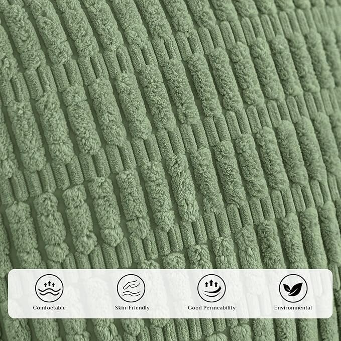 Soft Corduroy Puffy Stripe Pattern Pillowcases in Green