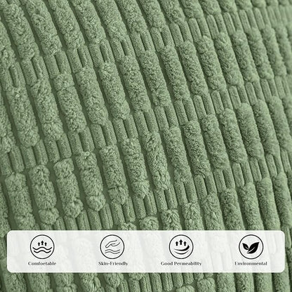 Soft Corduroy Puffy Stripe Pattern Pillowcases in Green